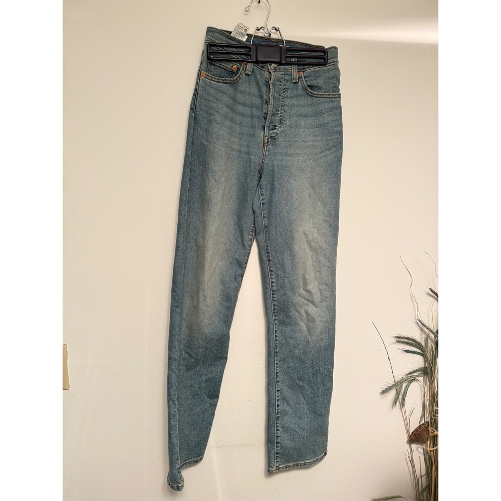 Levis Ribcage Straight Leg Jeans Womens 26x32 Medium Wash Blue Ultra High Rise‎